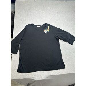 Quacker Factory Black Embroidered Day Of The Dead Top‎ L